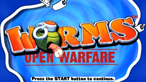 Worms: Open Warfare title screen for PSP